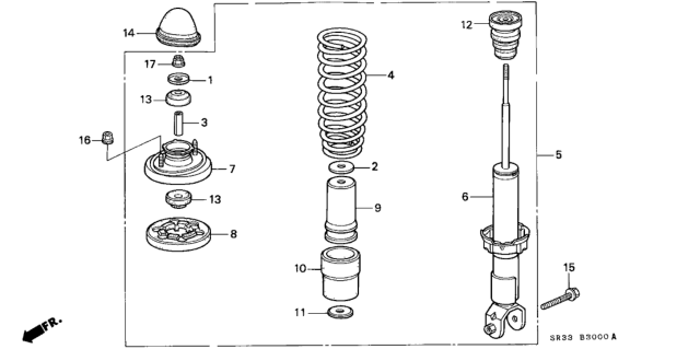 1994 Honda Civic 3 Door SI (ABS) KA 5MT Rear Shock Absorber Diagram
