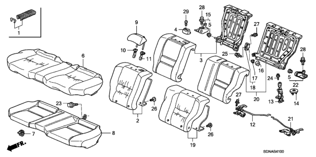 2007 Honda Accord 2 Door LXV6 KA 5AT Rear Seat Diagram