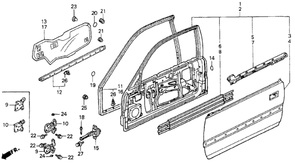 1990 Honda Accord Panel, R. FR. Door Diagram for 67010-SM2-A00ZZ