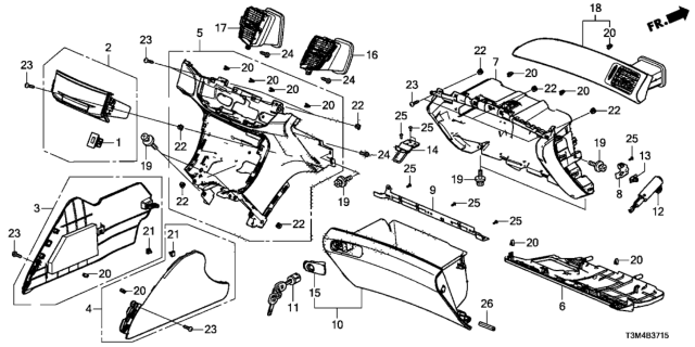 2017 Honda Accord Instrument Panel Garnish (Passenger Side) Diagram