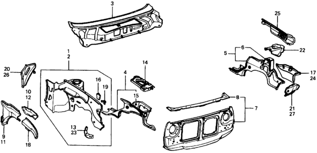 1977 Honda Civic Body Structure Components Diagram 1