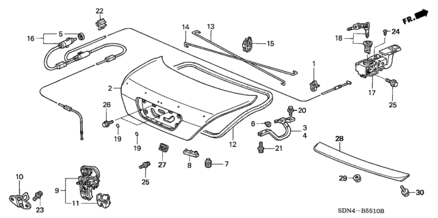 2005 Honda Accord Spring, L. Trunk Opener Diagram for 74872-SDN-A01