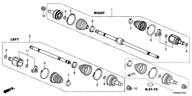 2012 Honda Civic Joint Complete, Inboard Diagram for 44310-TR0-300