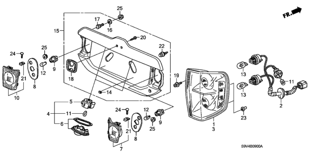 2004 Honda Pilot 5 Door EXL (RES) KA 5AT Taillight - License Light Diagram