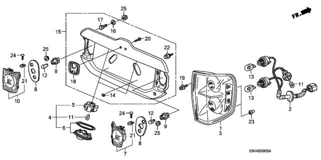 2004 Honda Pilot Lamp Unit, R. Tail Diagram for 33501-S9V-A02