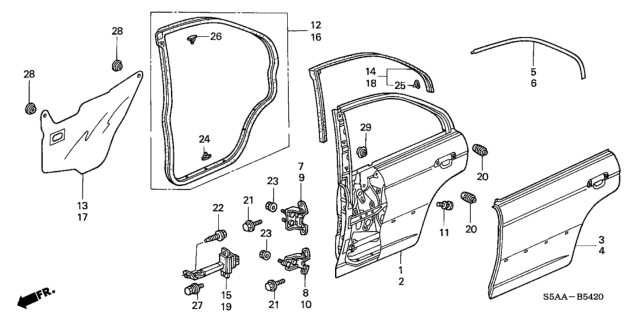 2004 Honda Civic 4 Door GX KA CVT Rear Door Panels Diagram