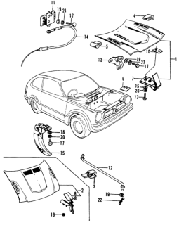 1974 Honda Civic Washer, Hood Hinge Diagram for 63418-634-000