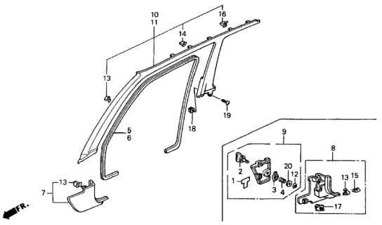 1993 Honda Accord 2 Door LX KA 5MT Pillar Lining Diagram