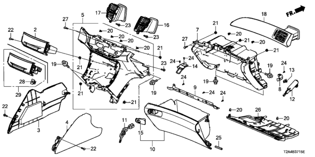 2016 Honda Accord Glove Box Assembly (Graphite Black) Diagram for 77510-T2F-A01ZC