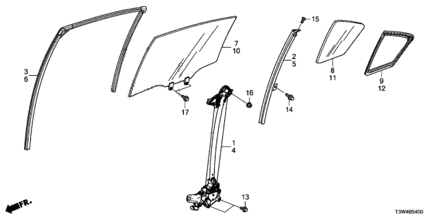 2015 Honda Accord Hybrid Rear Door Glass - Regulator Diagram