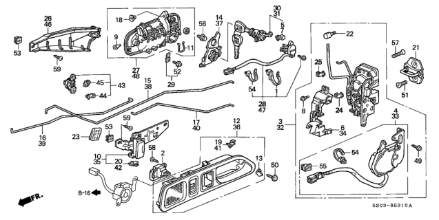 1997 Honda Prelude Switch Assy., L. Cylinder Diagram for 72182-S30-A01