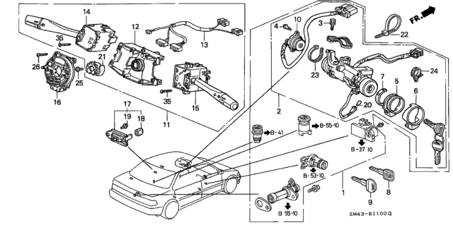 1991 Honda Accord Switch, Steering Diagram for 35130-SM4-305