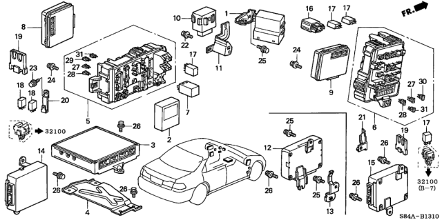 2002 Honda Accord 4 Door LX (V6) KA 4AT Control Unit (Cabin) Diagram
