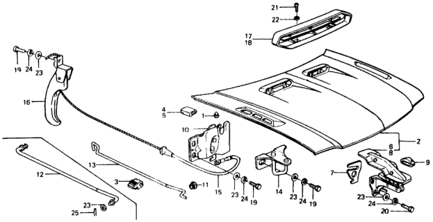 1975 Honda Civic 2 Door ** (1500) KA HMT Hood Diagram