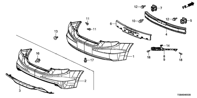 2012 Honda Civic 2 Door EX-L KA 5AT Rear Bumper Diagram