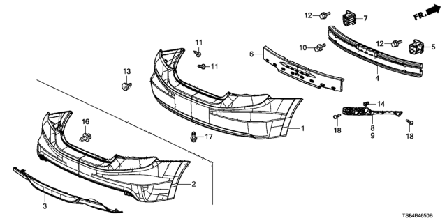 2013 Honda Civic Abs,RR Bumper Diagram for 71570-TR7-A00