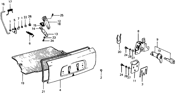 1979 Honda Civic 2 Door ** (1200) ** 4MT Trunk Lid Diagram