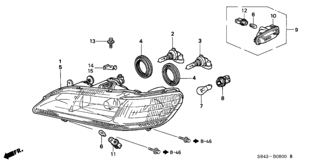 2001 Honda Accord Headlight Unit, Driver Side Diagram for 33151-S84-A02