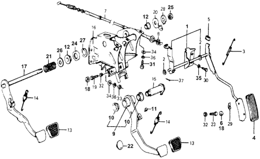1977 Honda Accord Spring, Clutch Pedal Support Diagram for 46912-671-670