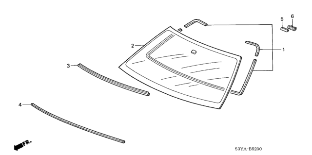 2005 Honda Insight Rubber Set, FR. Windshield Dam Diagram for 04731-S3Y-000