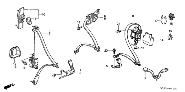 2003 Honda Civic Outer Set, Left Rear Seat Belt (Graphite Black) Diagram for 04828-S5T-A01ZA