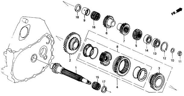 1990 Honda Civic 4 Door LX KL 5MT MT Countershaft Diagram