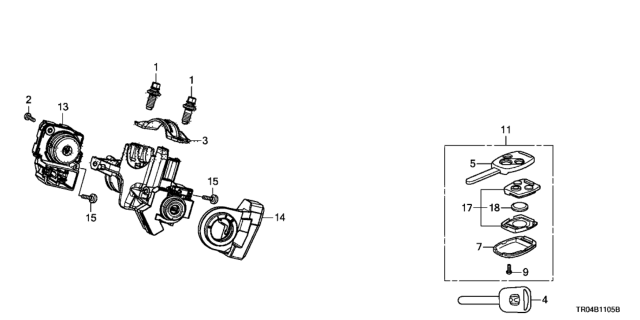 2012 Honda Civic Key Cylinder Components Diagram