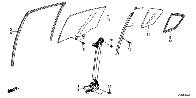 2014 Honda Accord Rear Door Glass - Regulator Diagram