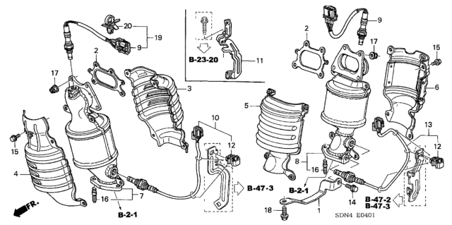 2004 Honda Accord Sensor, Front Secondary Oxygen Diagram for 36532-RCA-A02