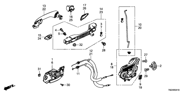 2019 Honda Ridgeline Rear Door Locks - Outer Handle Diagram