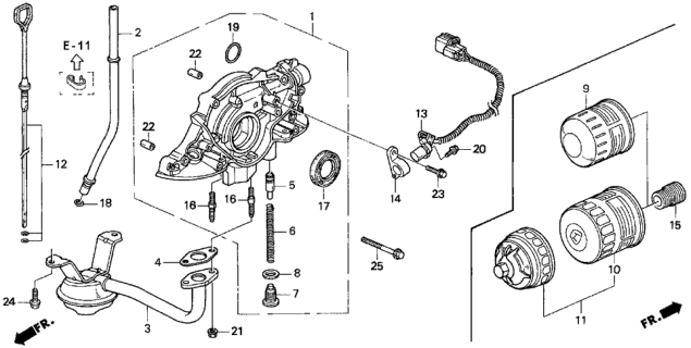 1996 Honda Del Sol 2 Door SI KA 4AT Oil Pump - Oil Strainer Diagram