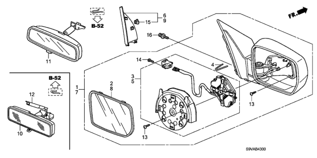 2008 Honda Pilot Mirror Assembly, Driver Side Door (Dark Cherry Pearl) (R.C.) Diagram for 76250-S9V-A11ZT