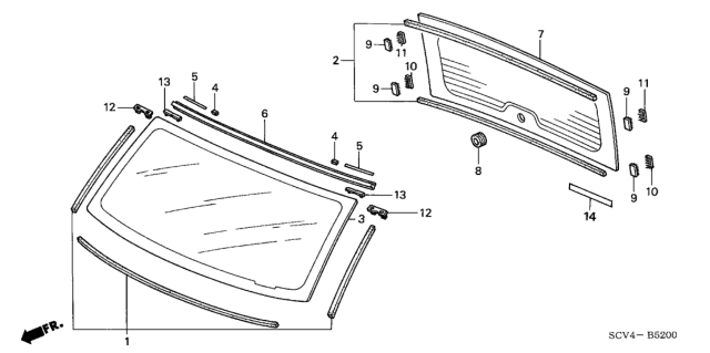 2006 Honda Element Glass Set, RR. Windshield (Privacy)(Agc) Diagram for 73211-SCV-A10