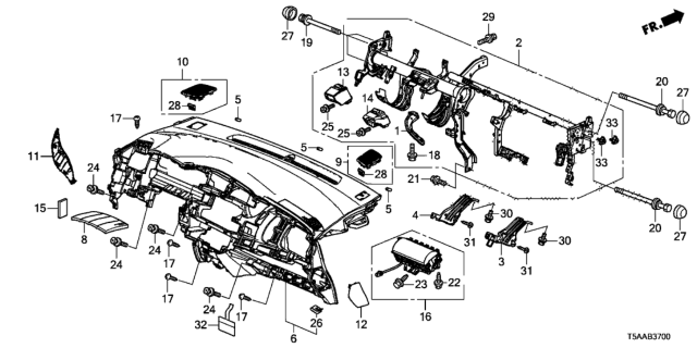 2019 Honda Fit Kneebolster, Passenger (Inner) Diagram for 61356-T5R-A00