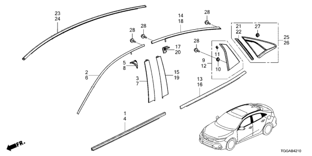 2021 Honda Civic 5 Door LX KA CVT Molding Diagram