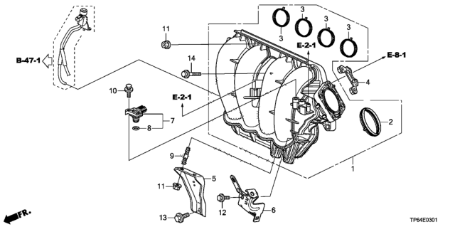 2013 Honda Crosstour 5 Door EXL (4 CYLINDER) KA 5AT Intake Manifold (L4) Diagram