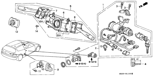 1992 Honda Civic Lock Set Diagram for 35010-SR3-A10