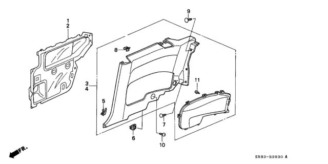 1993 Honda Civic Lining, R. Side *YR150L* (MYSTIC BROWN) Diagram for 83730-SR8-950ZC