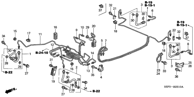 2001 Honda Civic Clip, Brake Pipe Diagram for 46391-S5A-000