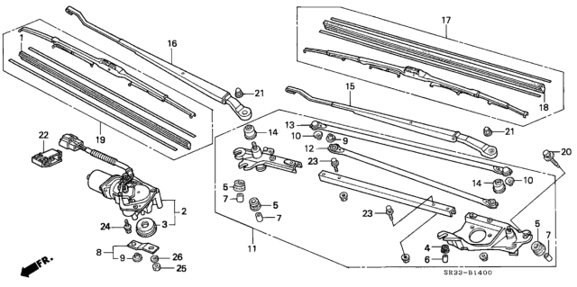 1994 Honda Civic 3 Door SI (ABS) KA 5MT Front Wiper Diagram