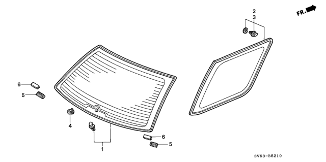 1996 Honda Accord Glass Set, R. RR. Diagram for 73510-SV5-A00