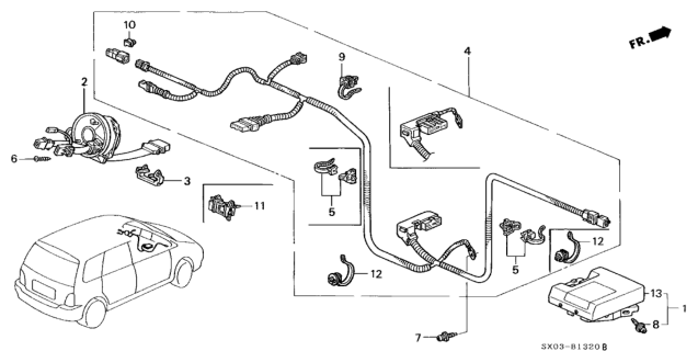 1998 Honda Odyssey 5 Door LX (6 SEATS) KA 4AT SRS Unit Diagram