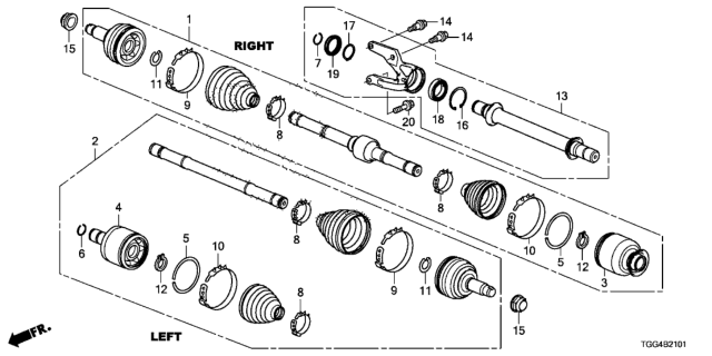 2018 Honda Civic Shaft Assembly, R Drive Diagram for 44305-TGH-A02