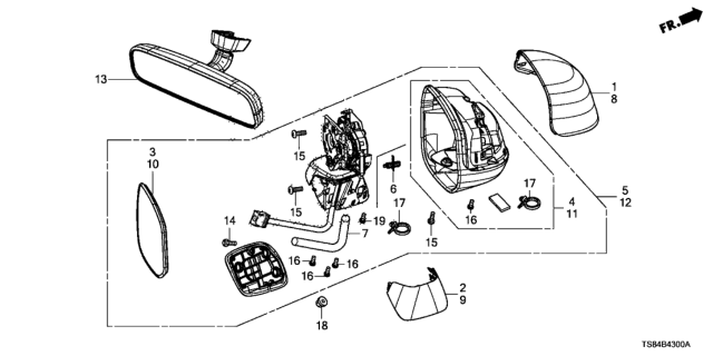 2012 Honda Civic Housing Set, L. Diagram for 76255-TR0-A01