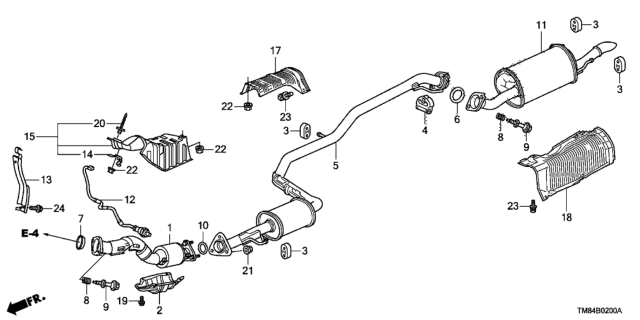 2010 Honda Insight Muffler, Exhuast Diagram for 18307-TM8-023