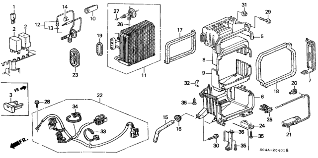 1999 Honda Civic 4 Door DX KA 5MT A/C Unit Diagram