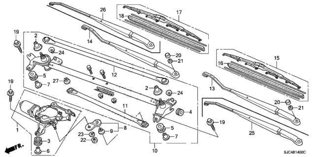 2008 Honda Ridgeline Blade Rubber Diagram for 76622-SLA-004