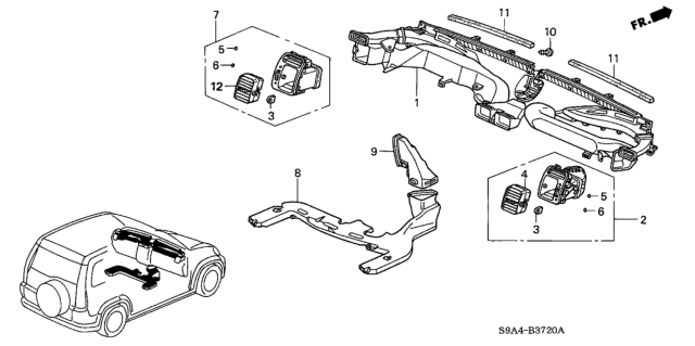 2004 Honda CR-V Duct, RR. Heater Joint Diagram for 83332-S9A-A01