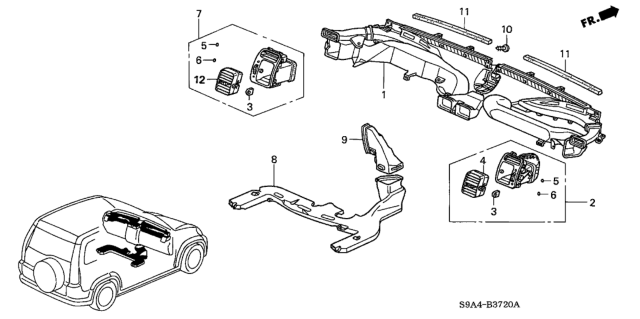 2004 Honda CR-V Outlet Assy., L. *NH167L* (GRAPHITE BLACK) Diagram for 77640-S9A-A01ZA