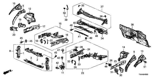 2019 Honda Fit Frame Set, Front Bulkhead (Upper) Diagram for 04602-T5R-A10ZZ